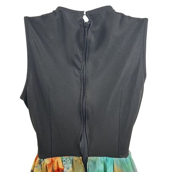 Black M Vegan Leather Cutout Floral Chiffon Maxi Sleeveless Dress Feminine Edgy - Picture 8 of 15